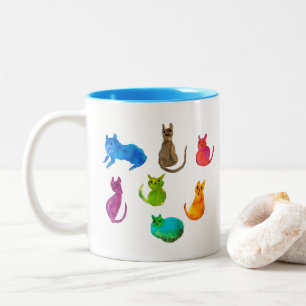 Farbenfrohe verrückte Katzen in Aquarellfarben Zweifarbige Tasse