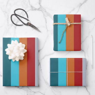 Farbenfrohe vertikale Retro-Streifen Geschenkpapier Set