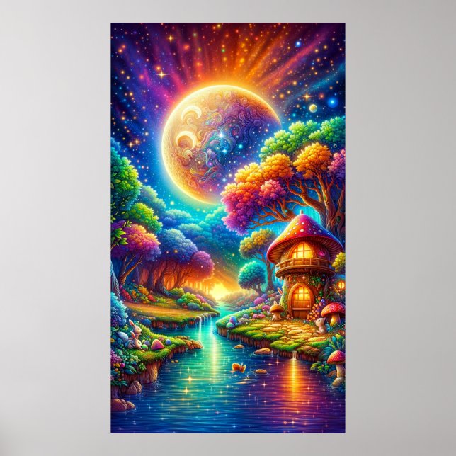Farbenfrohe verzauberte Flusslandschaft Poster (Vorne)