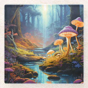 Farbenfrohe verzauberte Forest Fantasy Lumineszenz Glasuntersetzer