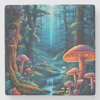Farbenfrohe verzauberte Forest Fantasy Lumineszenz Steinuntersetzer
