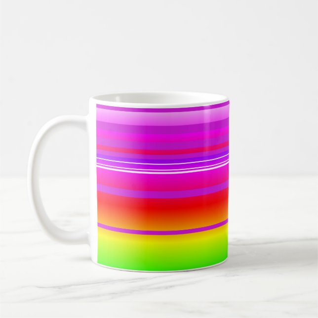 Farbenfrohe, vielfarbige, gestreifte Tasse (Links)