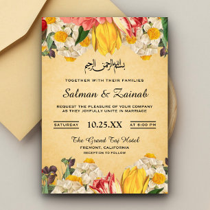 Farbenfrohe Vintage-Blumen-Islamische-Muslim-Hochz Einladung