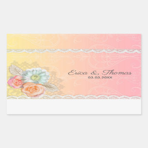 Farbenfrohe Vintage-Blumen und Spitze Rechteckiger Aufkleber