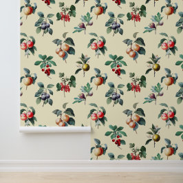 Farbenfrohe Vintage Botanische Früchte auf Creme Tapete