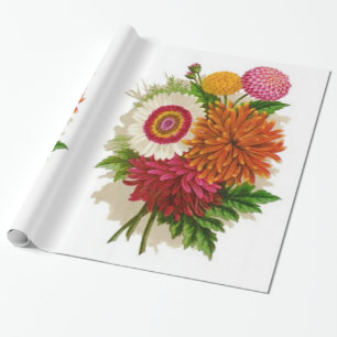 Farbenfrohe Vintage-Chrysanthemen Geschenkpapier