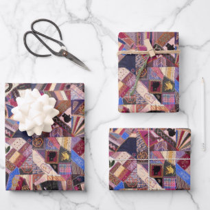 Farbenfrohe Vintage Crazy Quilt Geschenkpapier Set
