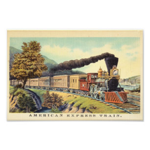 Farbenfrohe Vintage Dampfbahn, Postkarte Fotodruck