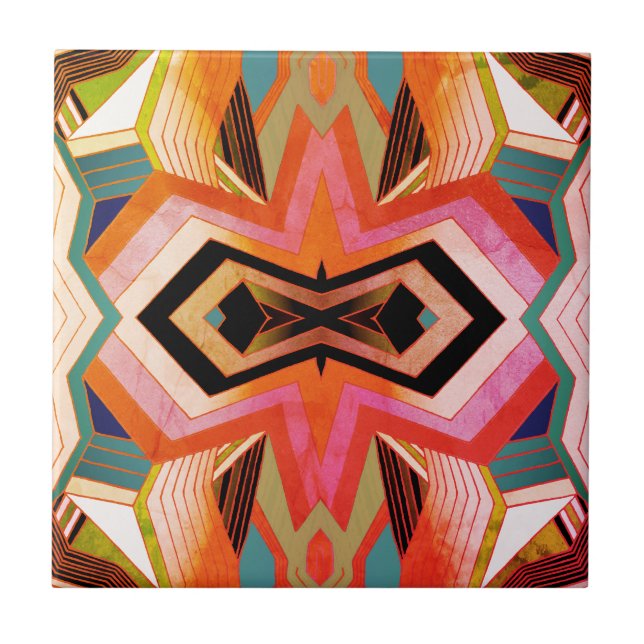 Farbenfrohe Vintage geometrische Betrachter Fliese (Vorderseite)