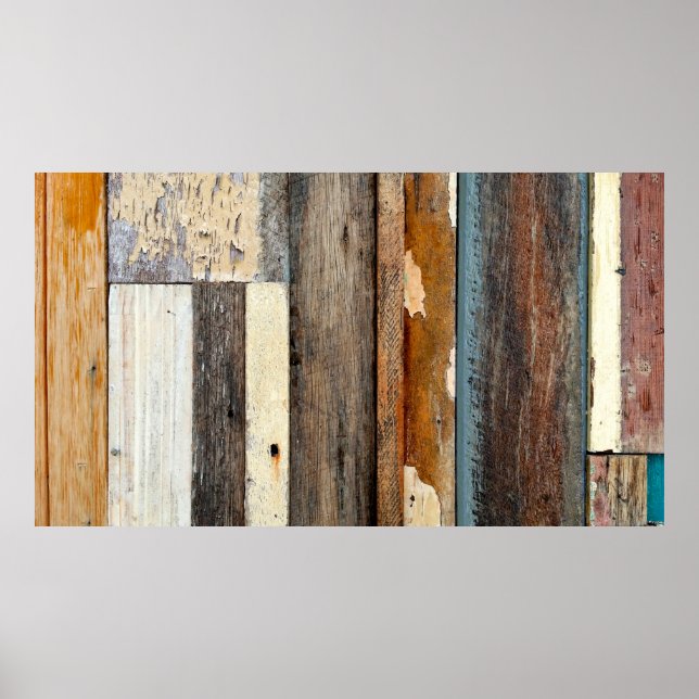 Farbenfrohe Vintage Holzpaneele mit Peeling Poster (Vorne)