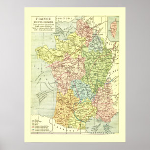 Farbenfrohe Vintage Karte Frankreichs Poster