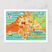 Farbenfrohe Vintage Karte von Devon England Postca