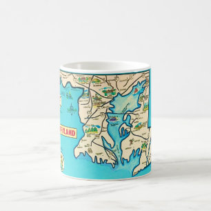 Farbenfrohe Vintage Maryland Karte Postkarte Tasse