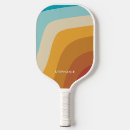 Farbenfrohe Vintage Regenbogenwellen Personalisier Pickleball Schläger