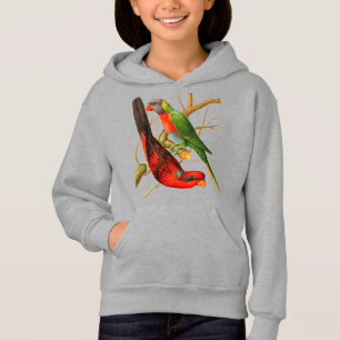 Farbenfrohe Vintage Rot-Grün-Papageien-Illustratio Hoodie