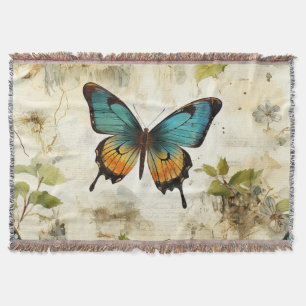 Farbenfrohe Vintage-Schmetterlinge und Blumen Decke