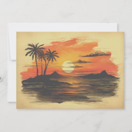 Farbenfrohe Vintage Sonnenuntergangsinseln Aussich Feiertagskarte