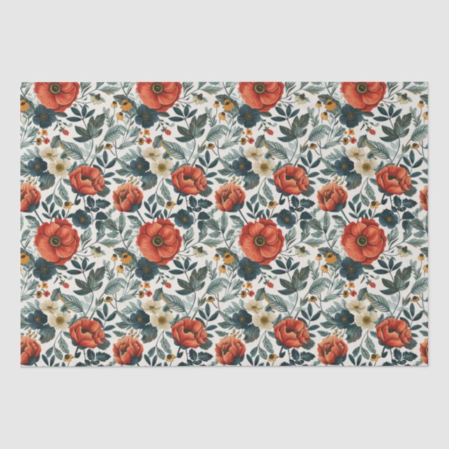 Farbenfrohe Vintage Stilflora Seidenpapier (Vorderseite)