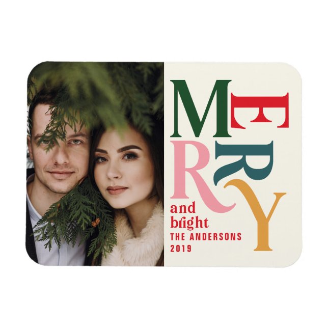 Farbenfrohe Vintage Weihnachtsankündigung Magnet (Horizontal)