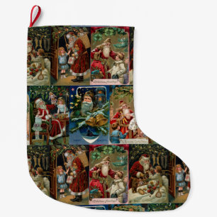 Farbenfrohe Vintage-Weihnachtsmann-Collage Großer Weihnachtsstrumpf