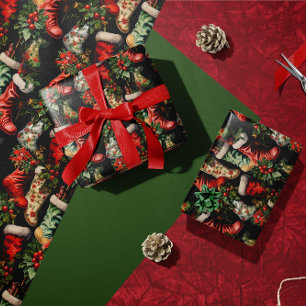 Farbenfrohe Vintage-Weihnachtsstrümpfe Geschenkpapier