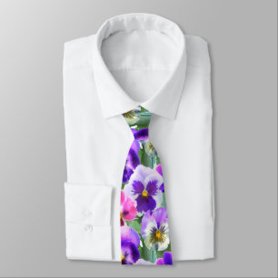 Farbenfrohe Violetten Pansy Blume Muster   Krawatte