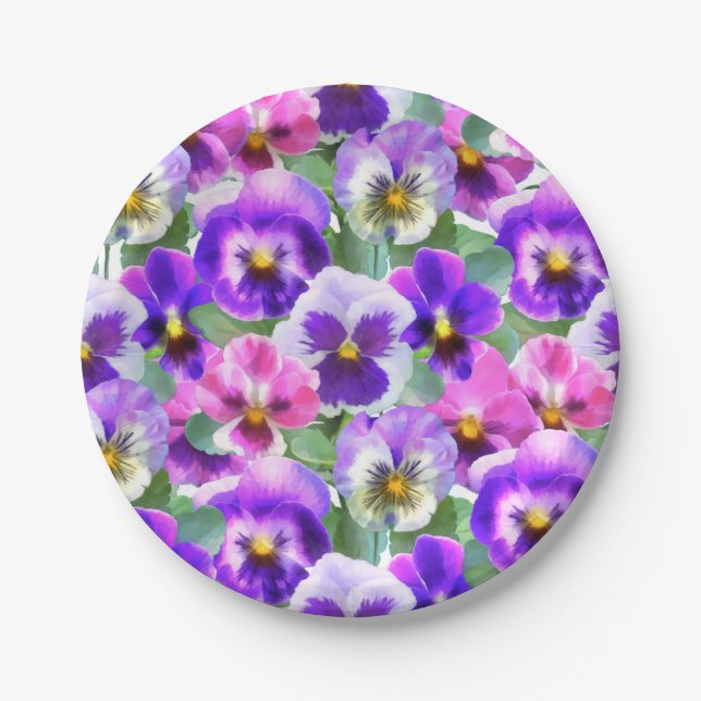 Farbenfrohe Violetten Pansy Blume Muster Pappteller (Vorderseite)