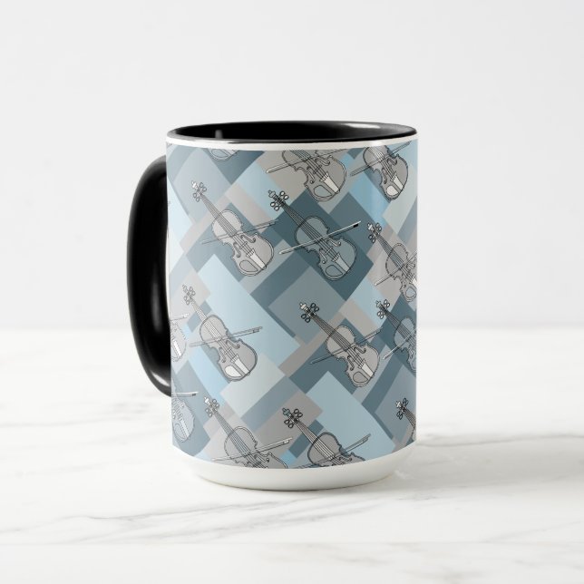 Farbenfrohe Violinen Blaue graue Tasse (Vorderseite Links)