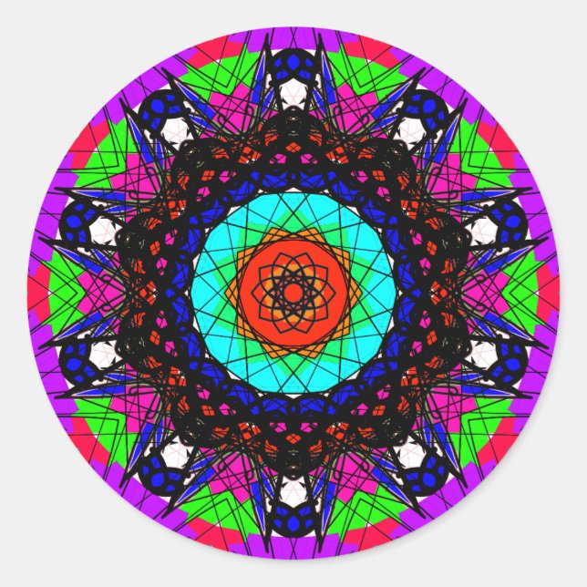 Farbenfrohe Visionary Mandala Runder Aufkleber (Vorderseite)