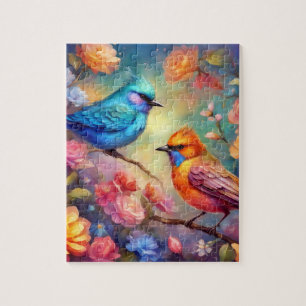Farbenfrohe Vögel auf dem Zweig Rosa Blaue Vögel 9