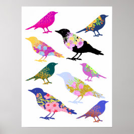Farbenfrohe Vögel Blume Blätter Chic Floral Animal Poster