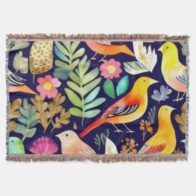Farbenfrohe Vögel Blumenmuster blaue Dekoration Decke (Vorderseite)