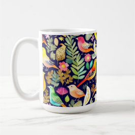 Farbenfrohe Vögel Blumenmuster blaue Dekoration Kaffeetasse