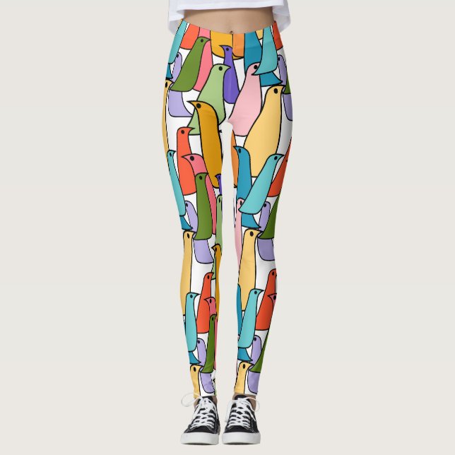 Farbenfrohe Vögel Leggings (Vorderseite)