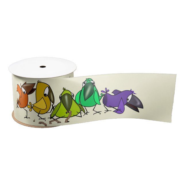 Farbenfrohe Vögel Satinband (Spule)