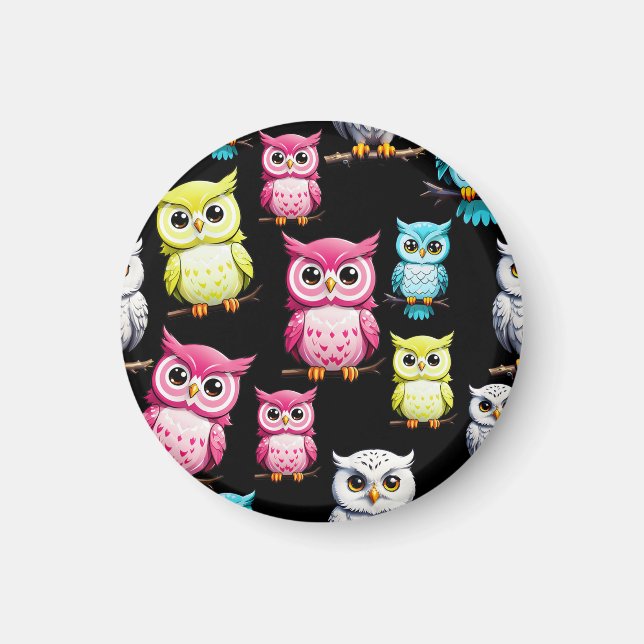 Farbenfrohe Vögel Schwarzes Hintergrundmuster Magnet (Vorne)