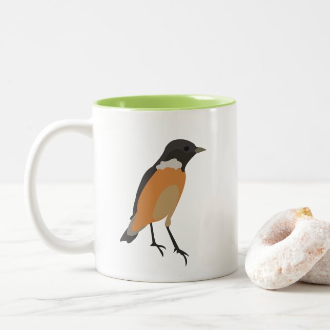 Farbenfrohe Vögel Songbird Zweifarbige Tasse (Mit Donut)