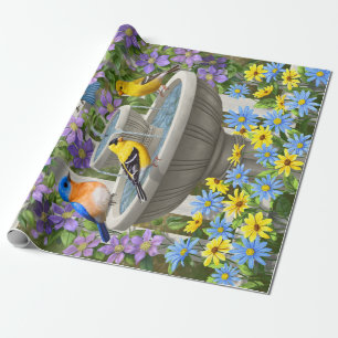 Farbenfrohe Vögel und Blütengarten für Vögel Geschenkpapier