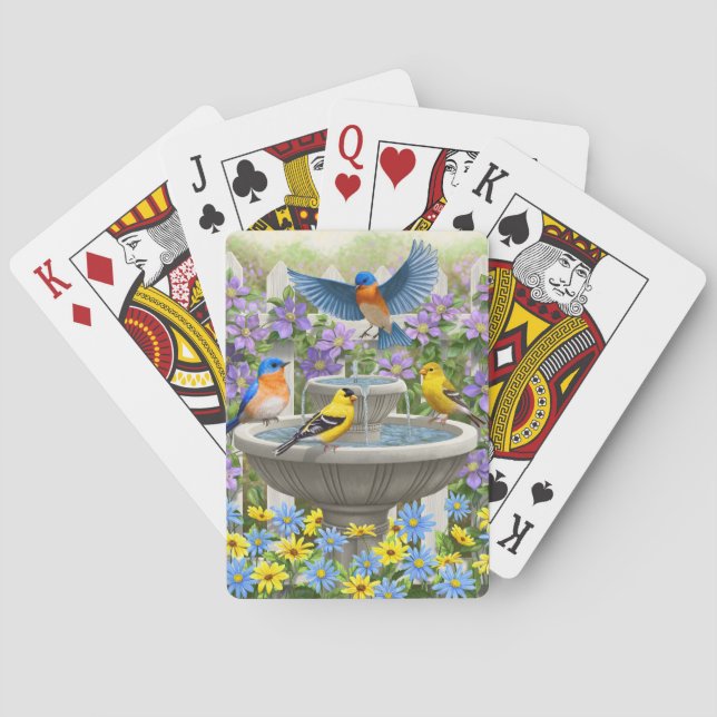 Farbenfrohe Vögel und Blütengarten für Vögel Spielkarten (Rückseite)