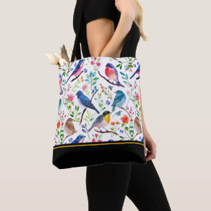 Farbenfrohe Vögel & verspieltes Blumenmuster Tasche