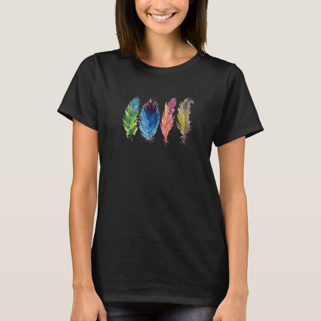 Farbenfrohe Vogelfedern T-Shirt (Vorderseite)