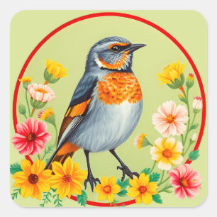 Farbenfrohe Vogelinsel blühende Blume Quadratischer Aufkleber