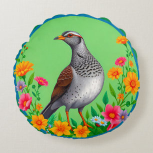 Farbenfrohe Vogelinsel blühende Blume Rundes Kissen