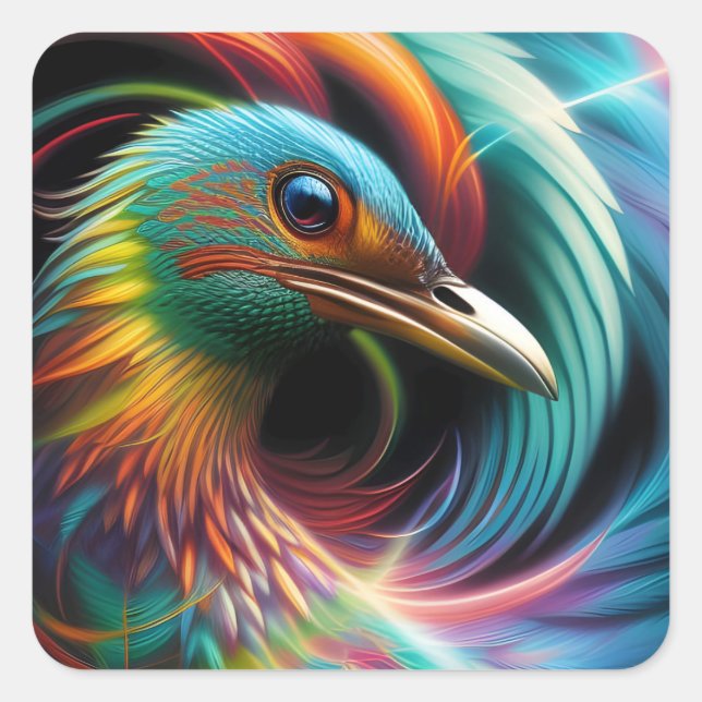Farbenfrohe Vogelpfauenfedern Quadratischer Aufkleber (Vorderseite)