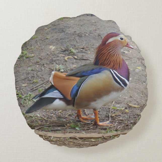 Farbenfrohe Vogelrundkissen Rundes Kissen (Rückseite)