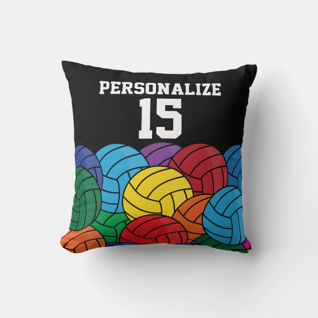 Farbenfrohe Volleyball-Collage auf schwarz - DIYTe Kissen (Vorderseite)