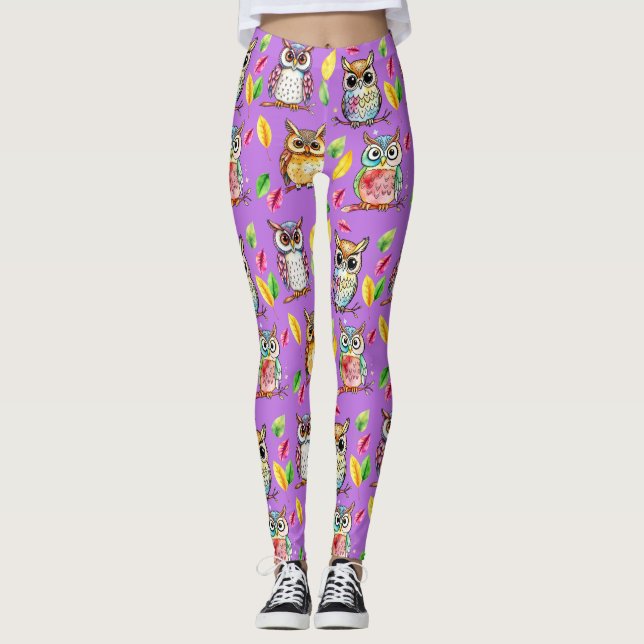 Farbenfrohe Waldhügel und Blätter Wasserfarbe Leggings (Vorderseite)