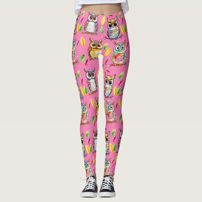 Farbenfrohe Waldhügel und Blätter Wasserfarbe Leggings (Vorderseite)