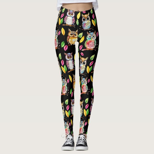 Farbenfrohe Waldhügel und Blätter Wasserfarbe Leggings (Vorderseite)