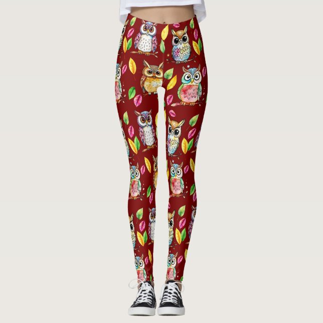 Farbenfrohe Waldhügel und Blätter Wasserfarbe Leggings (Vorderseite)